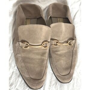 Vintage Havana Women Tan Suede Horsebit Loafers Gold Hardware Flat Slip On Shoes